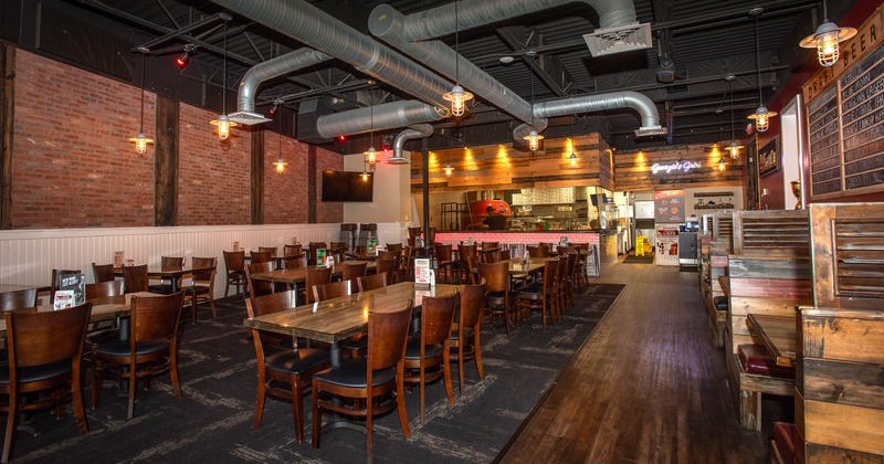 Interior, tables and chairs in dining area