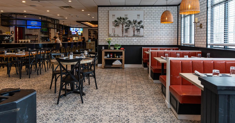 Interior, wide open view of a seating area