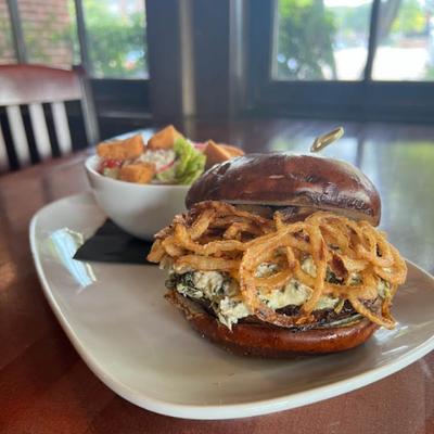 Mushroom burger and salad.
