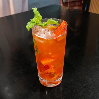 Strawberry mocktail garnished with mint.