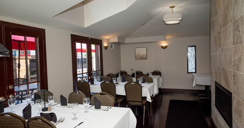 Interior, dining area with tables and chairs