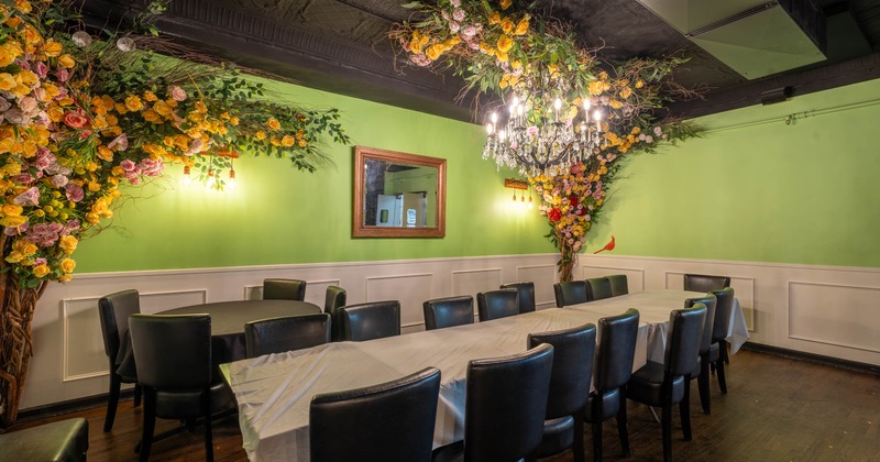 Interior, table and chairs in seating area