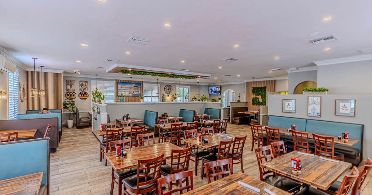 Interior seating area with chairs and tables
