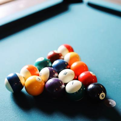 Close-up of racked pool balls.