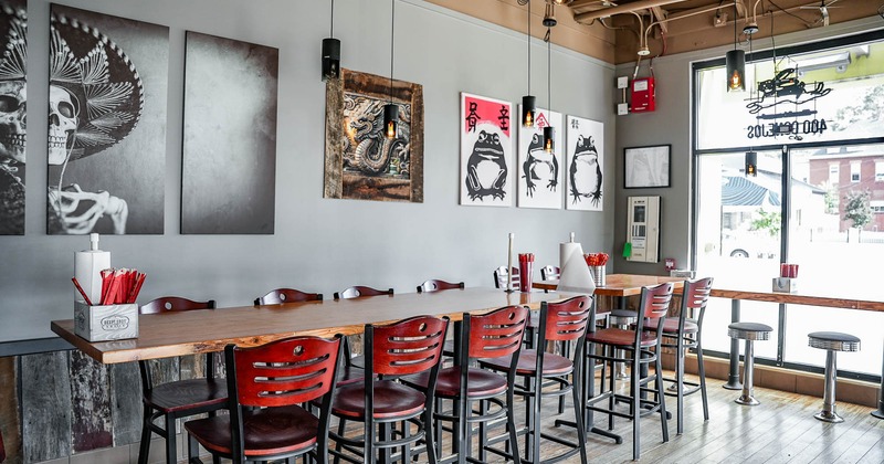 Interior, tall tables and bar stools