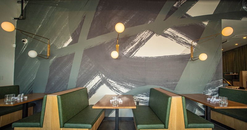 Interior, restaurant booths in dining area