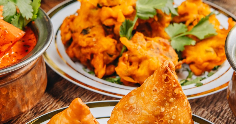 Multiple food plates, close up