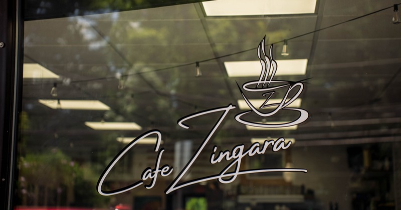 Cafe Zingara logo on the window