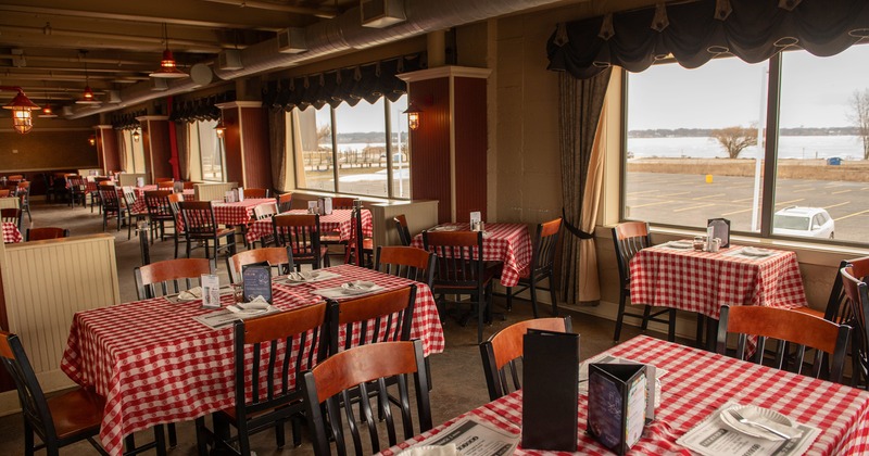 Nicely done interior dining area with set tables