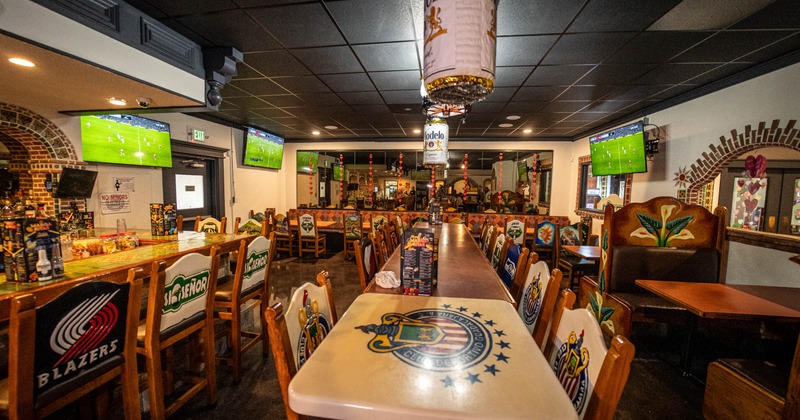 Interior, wide view, dining area