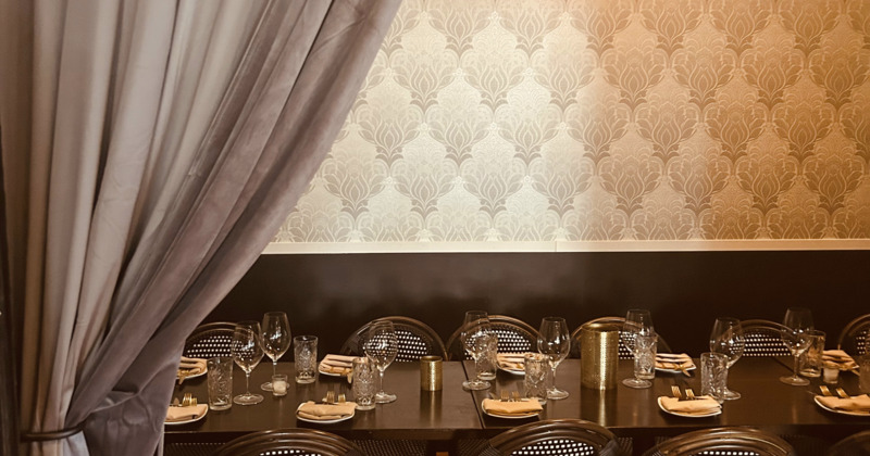 Interior space, private parties room with set table