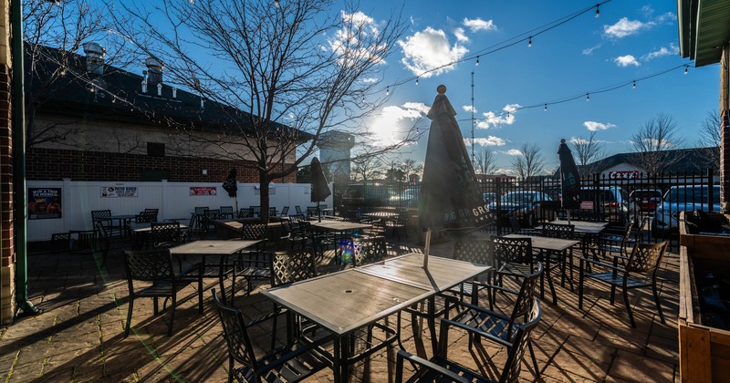 Outside, patio, tables, parasols