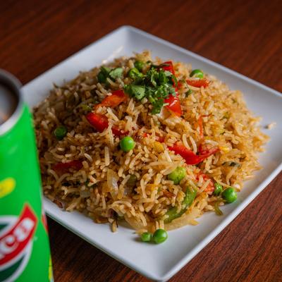 Chicken Fried Rice and soda.