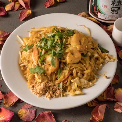 Steamed bean thread noodles with shrimp.