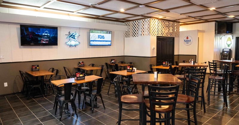 Interior, seating area with tables and chairs