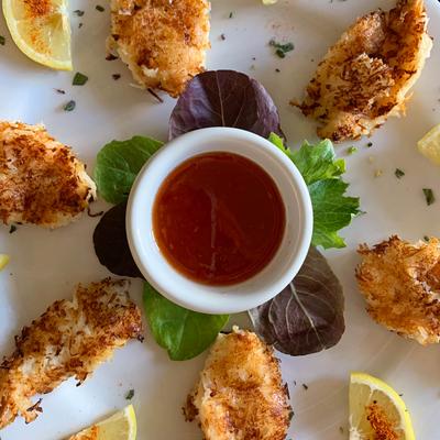 A top view of the Coconut Shrimp.