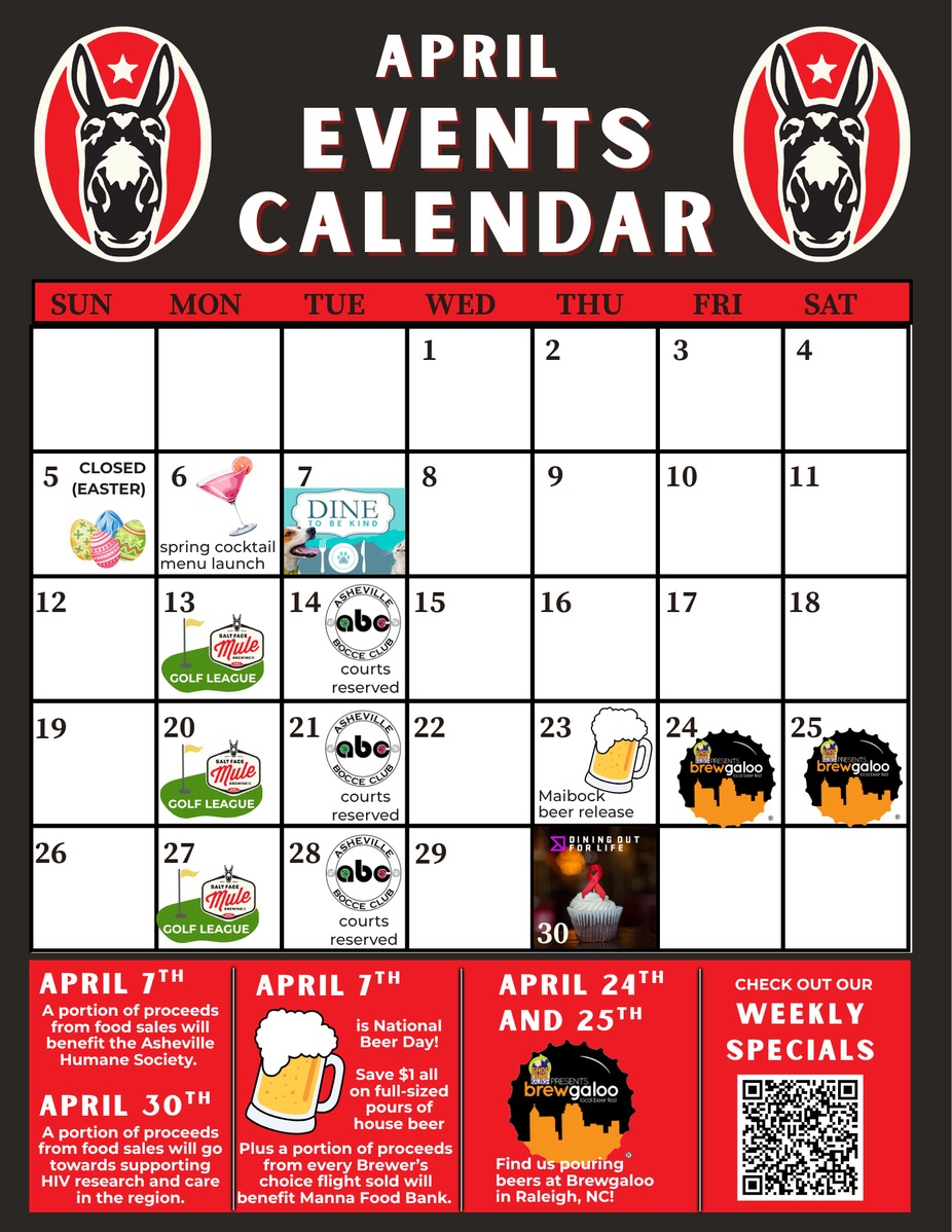 April Events Calendar at Salt Face Mule Brewing event photo