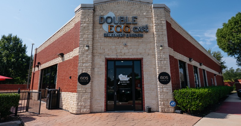 Exterior, front view to entrance of restaurant