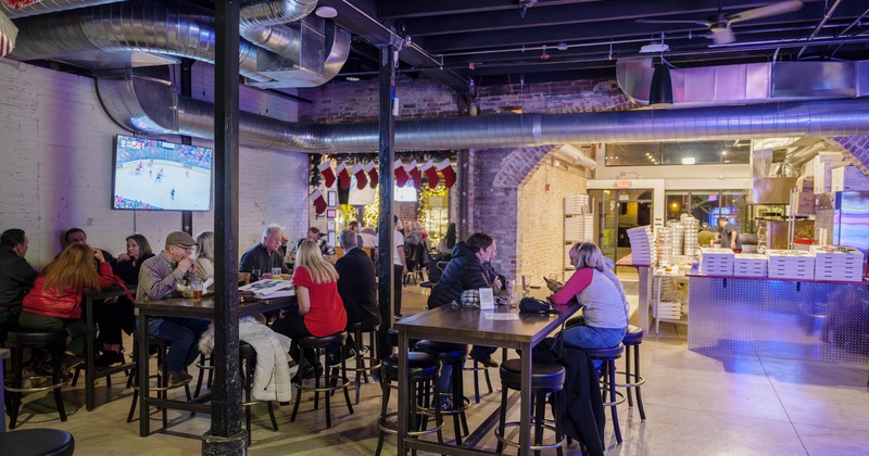 Interior, seating area with guests