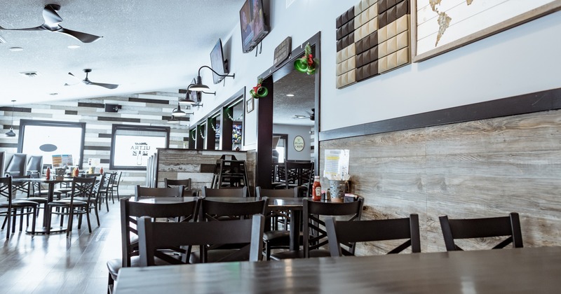 Interior, dining tables and chairs