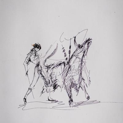 A sketch of a matador fighting a bull