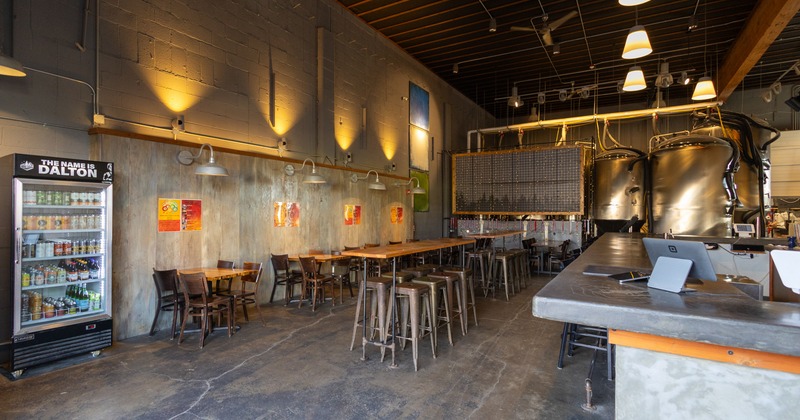 Interior, tables and chairs, wide view