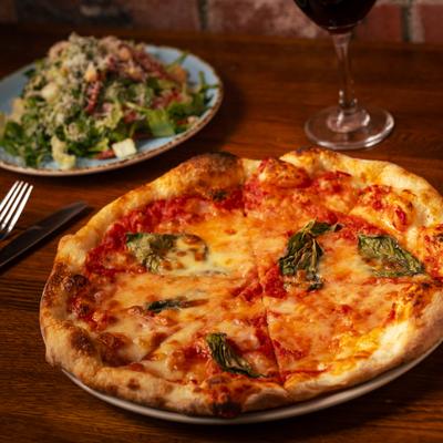 Margherita Pizza and salad.
