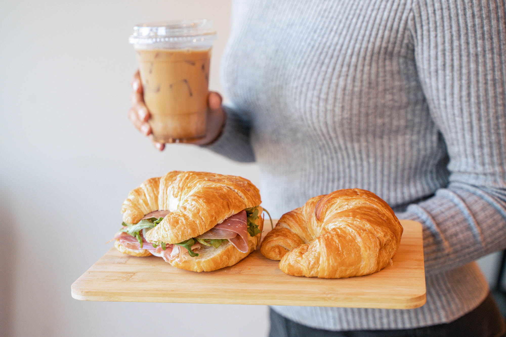 Croissant sandwich and ice coffee