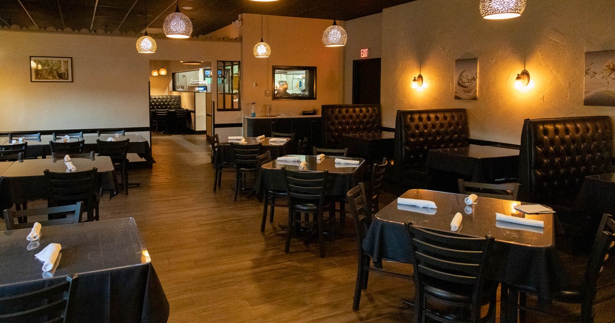 Interior, wide open view of a seating area