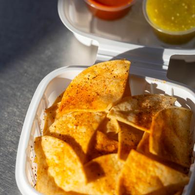 chips and salsa close up.