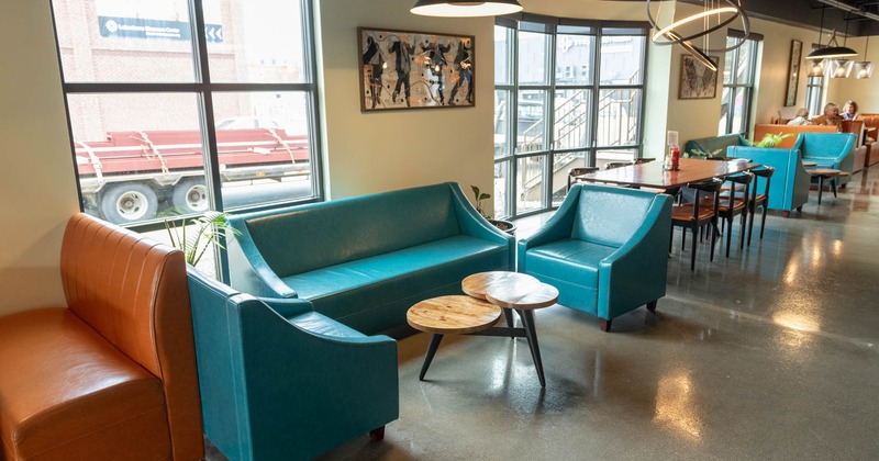 Interior, cozy sofas with table