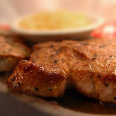 Broiled  pork chops, closeup.