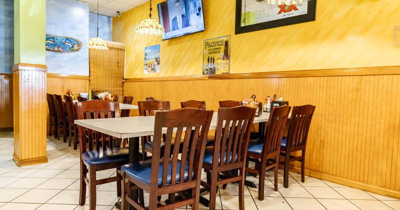 Interior, dining tables, chairs