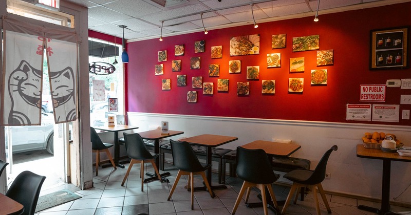 Interior, seating area, tables and chairs