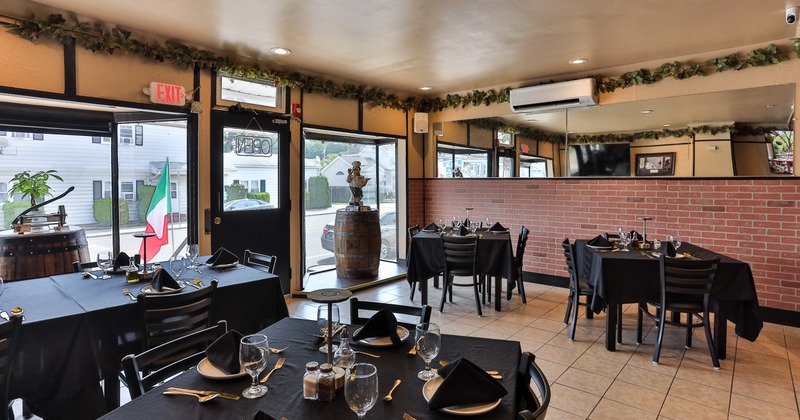 Interior, diner area wide view, tables, chairs