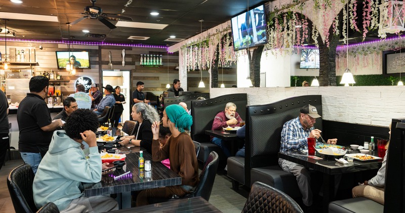 Interior, tables, chairs and seating booths