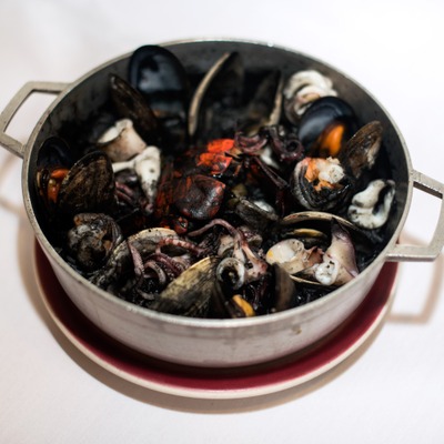 Seafood dish being prepared