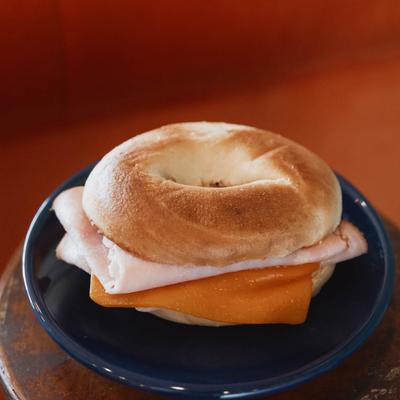Ham and Cheese bagel sandwich.