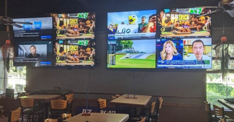 Interior, diner area, bar, tv wall