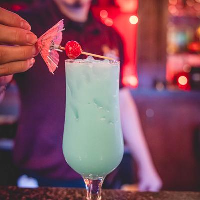 Blue cocktail drink.