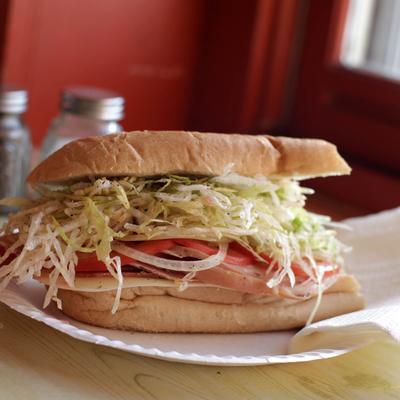 Mortadella, salami, and provolone sandwich.