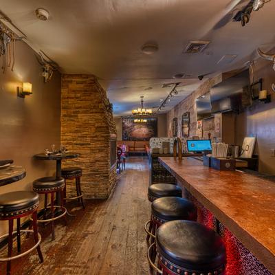 Seating and bar areas.