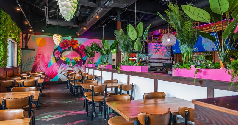 Interior, tables and chairs ready for guests