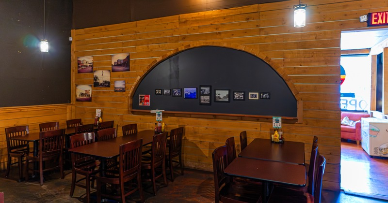 Interior, tables by the wall