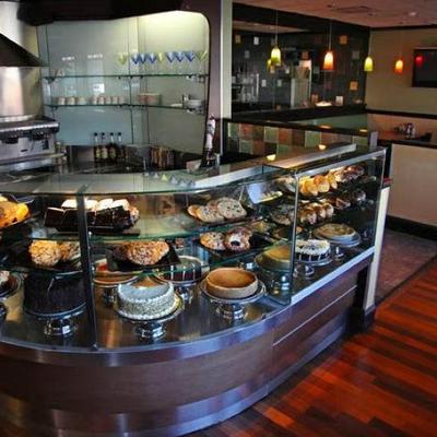 Assorted desserts on display.