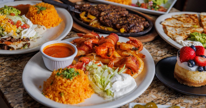 Assortment of dishes spread on the table