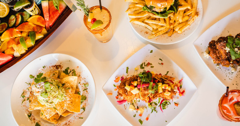 Assorted dishes, served, top view