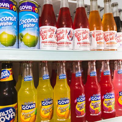 Assorted bottled sodas.