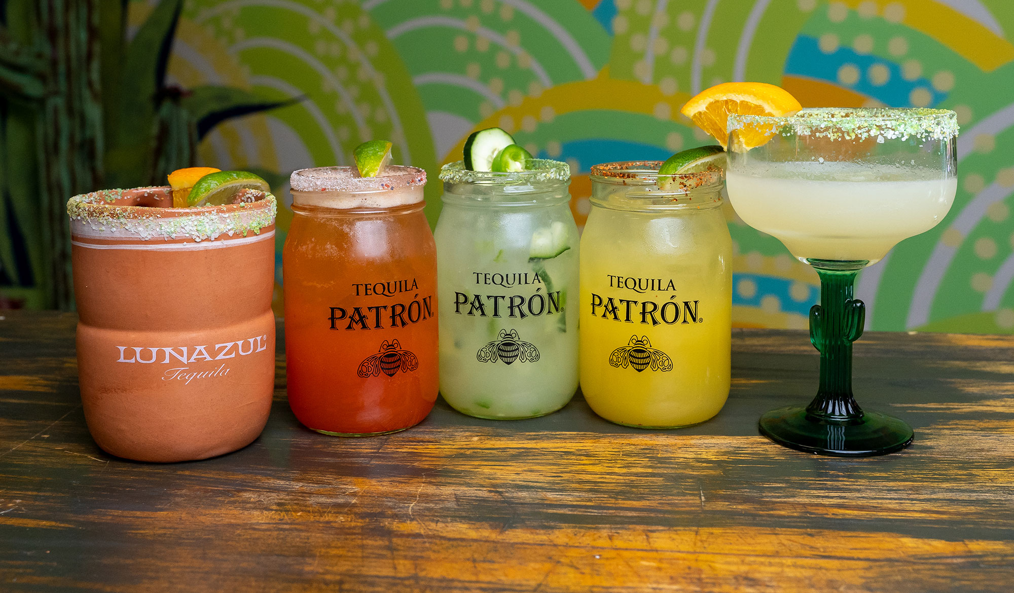 Traditional, Strawberry Mango Madness, Spicy Garden, Pineapple Express and Skinny Dip Margarita