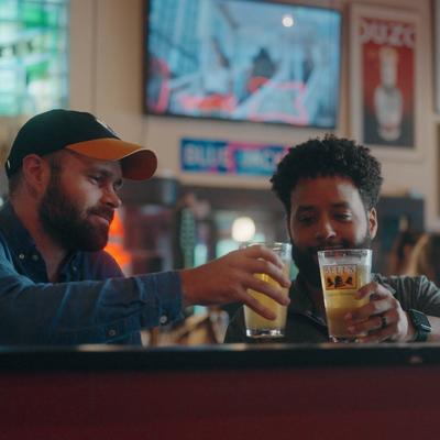Customers drinking beers.